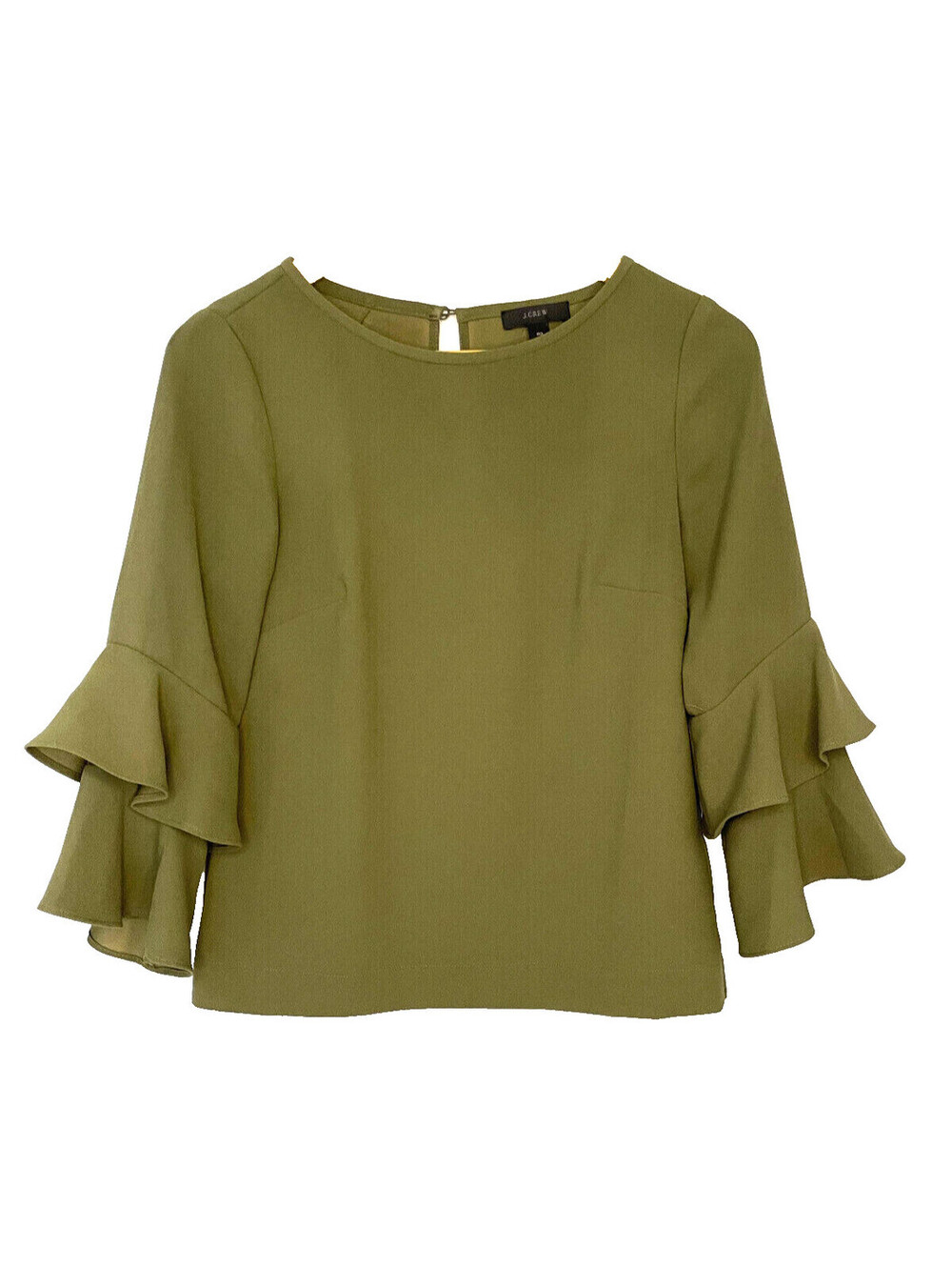 J.Crew Tiered Bell Sleeve Blouse Olive Green Women's Size 00 style H2197